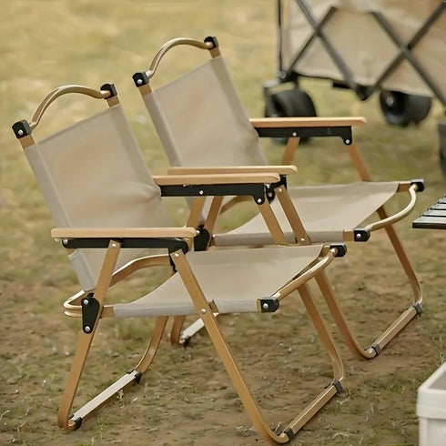 Outdoor Folding Portable Camping Chair - Wooden Armrest